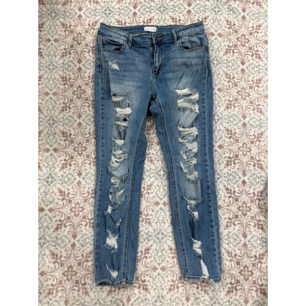 Cello Distressed Skinny Jeans Medium Wash Ripped Denim Size 9 WV77480MD